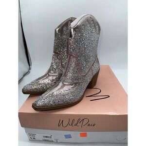 Wild Pair Lourdez Embellished Cowboy Booties Pink Sz 6
